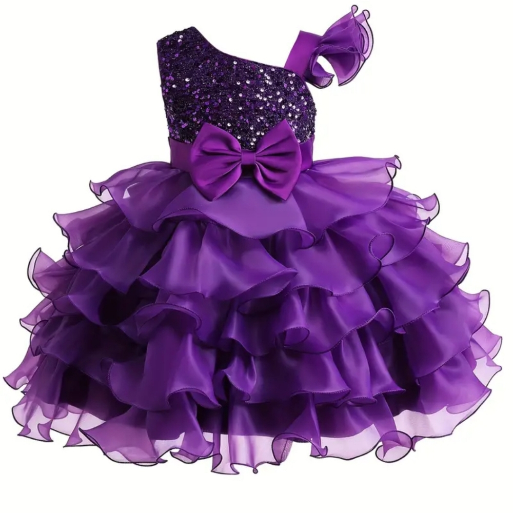 Girls elegant sequin layered mesh dress